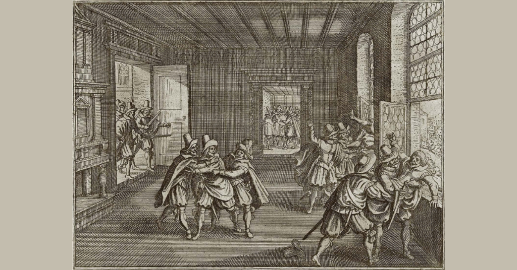 1662 woodcut of the 1618 Defenestration of Prague
