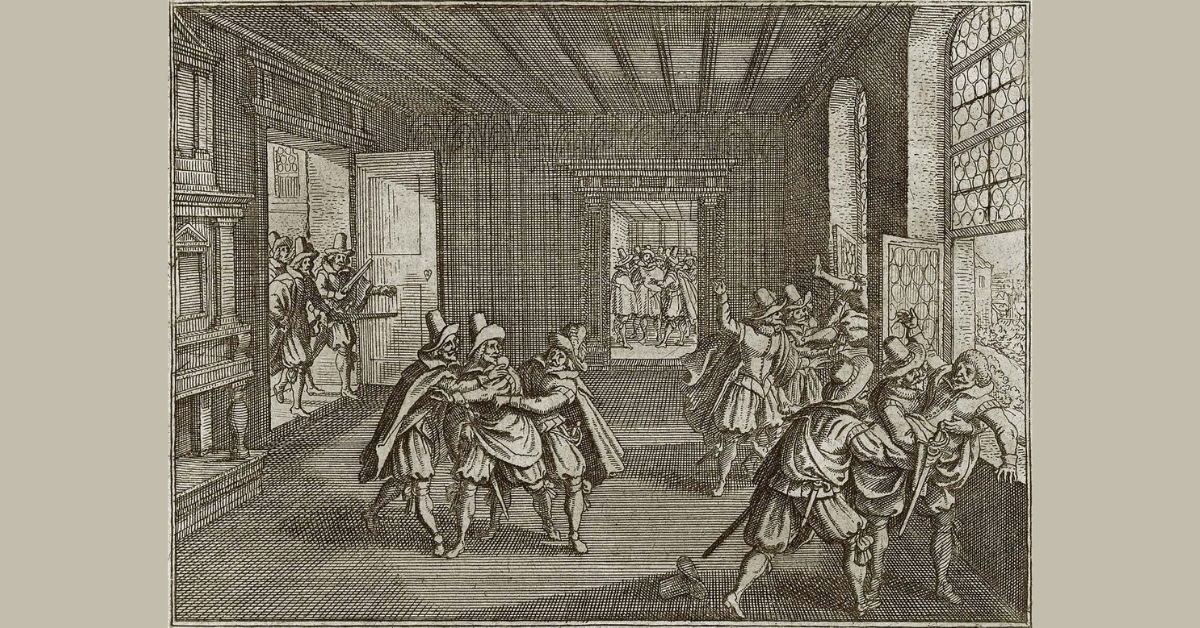 1662 woodcut of the 1618 Defenestration of Prague