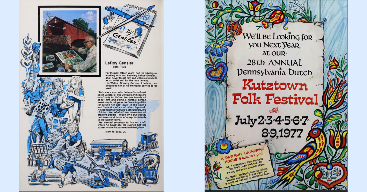 1976 Kutztown Folk Festival Collage, ft Gensler artwork and 1977 festival promo