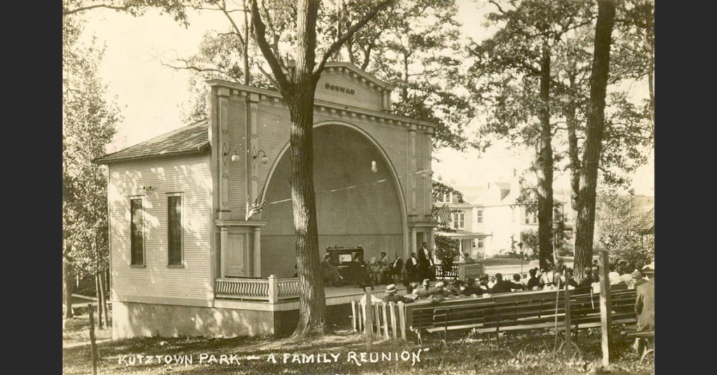 Concert in the Kutztown Park, early 1900s; A view of the Kutztown Park bandshell, before the pavilion was built to keep concert-goers dry.