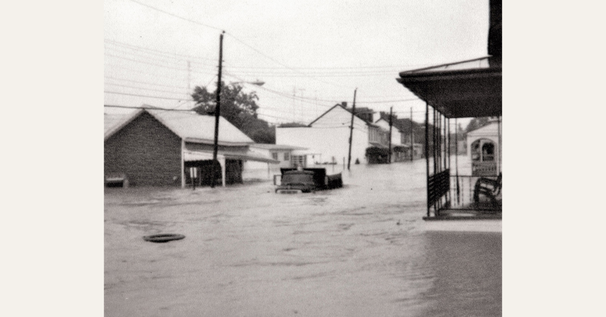 Flooding of the Saucony Creek during Hurricane Agnes, 1972
