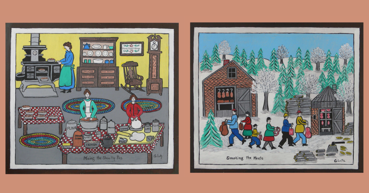 Folk art paintings with Gladys M. Lutz (1909- 2007), often called “the Grandma Moses of the Lehigh Valley” 