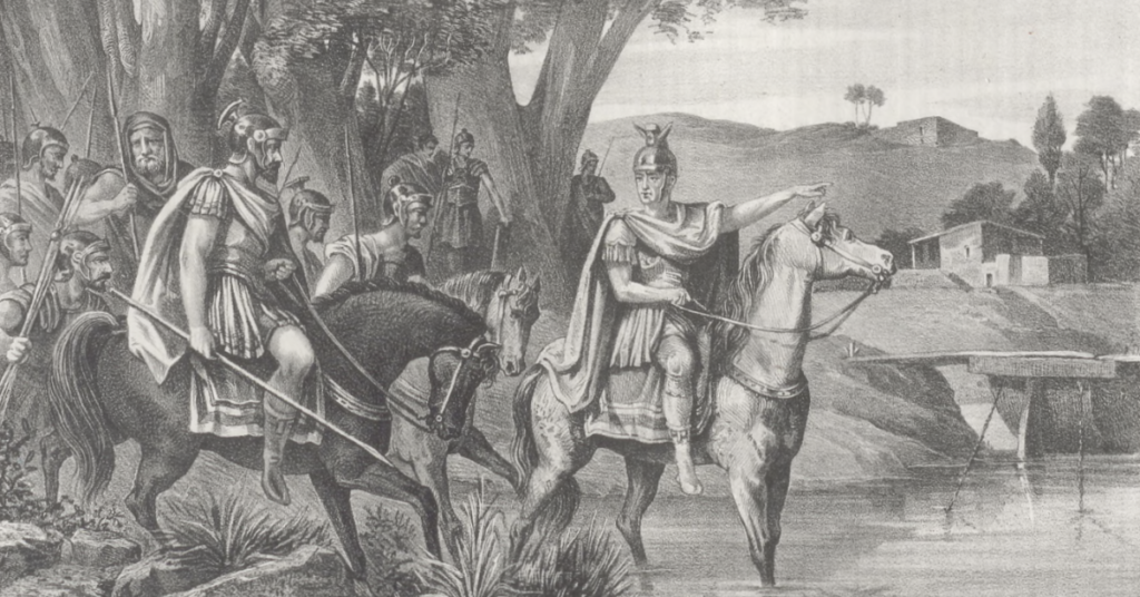 Julius Caesar crossing Sagre river, 49 BC