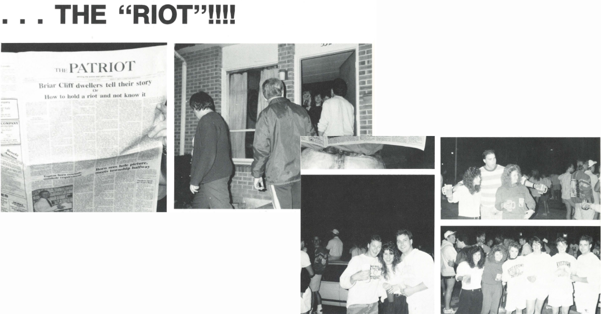Kutztown Patriot reports on a "riot" at Kutztown University, circa 1990