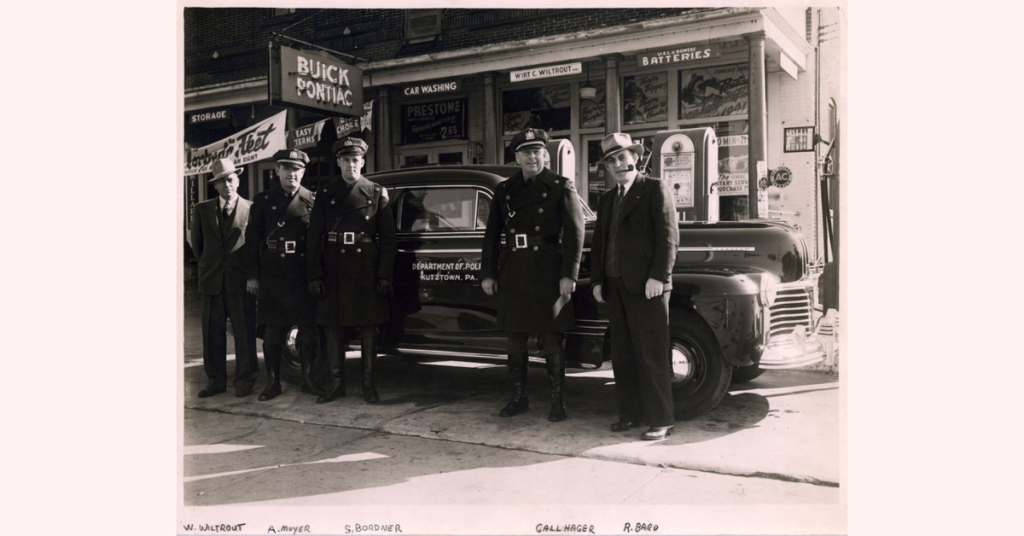 Kutztown Police Department receives new Pontiac cruiser, 1930s or 1940s