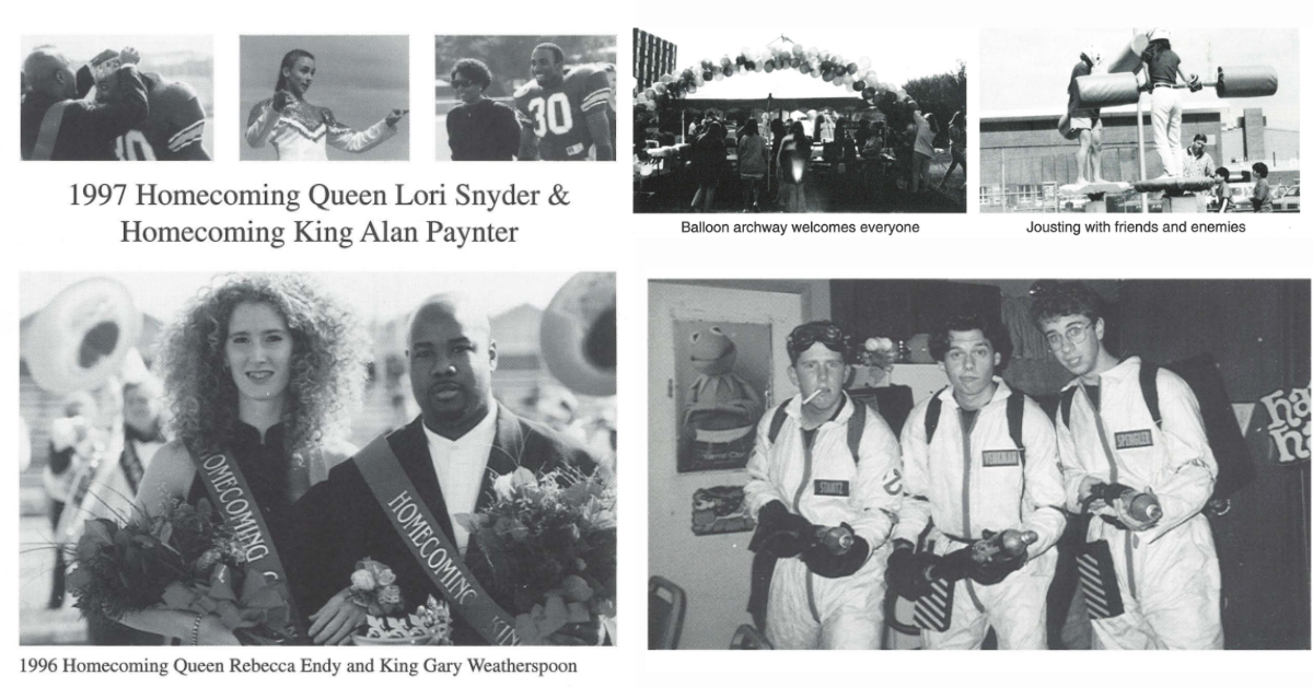 Kutztown University homecoming winners; Bearfest 1995; KU students in Ghostbusters Halloween costumes
