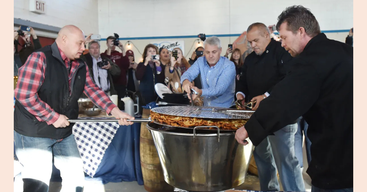 Making the world's largest funnel cake at the Kutztown Fairgrounds, circa 2017