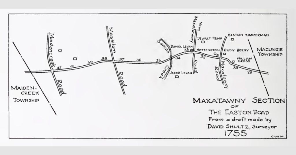 Map of Easton Road (Maxatawny section) circa 1755