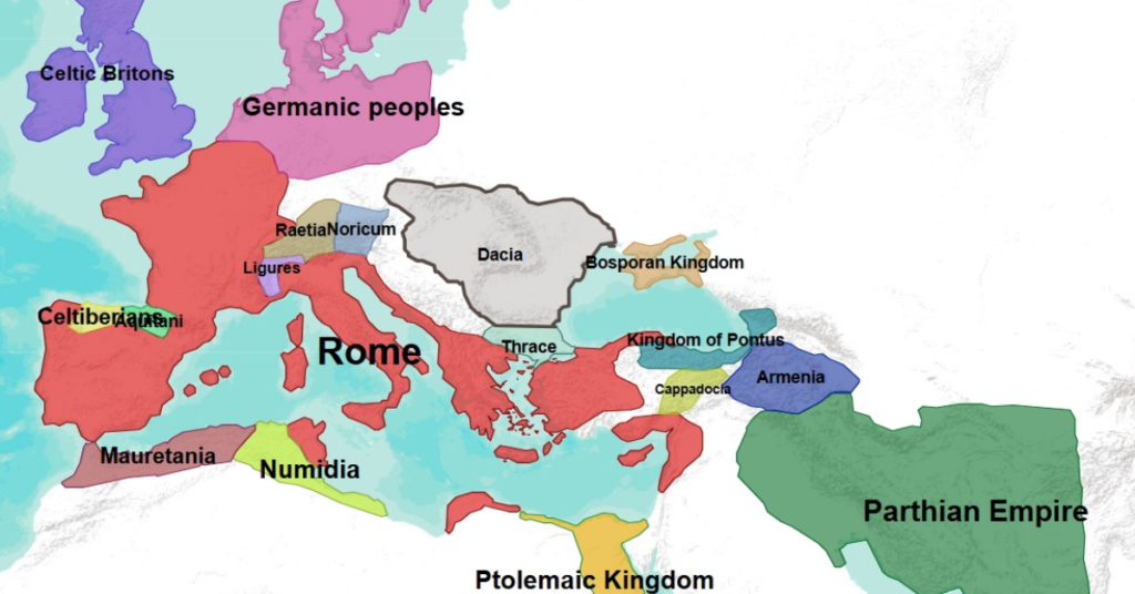 Map of Europe, North Africa and Middle East in the year 50 BC