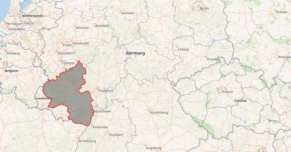 Map of Europe showing location of Rhineland-Palatinate
