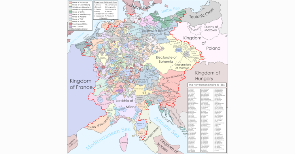 Map of the Holy Roman Empire, 1356