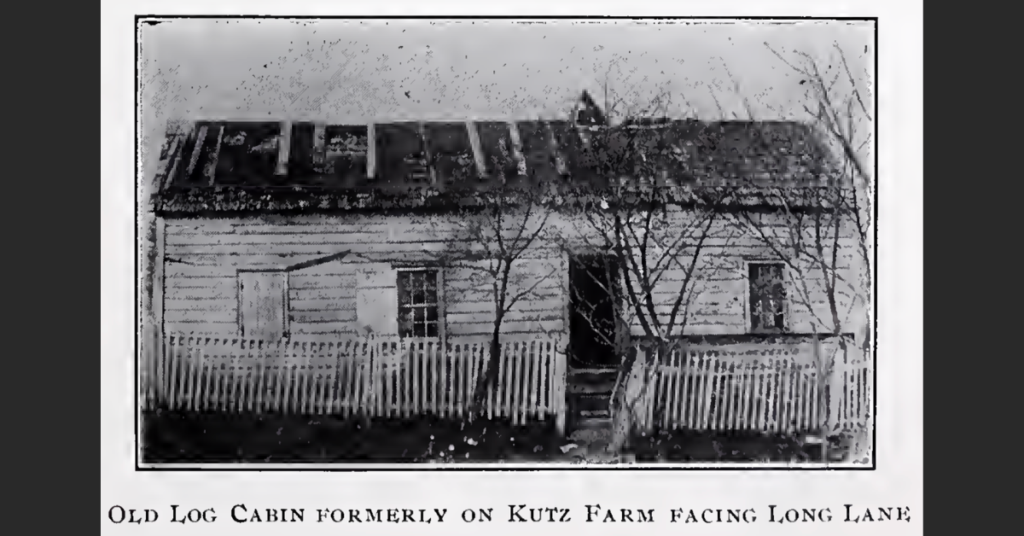 Old log cabin formerly on Kutz Farm facing Long Lane, Kutztown, PA, circa early 1900s