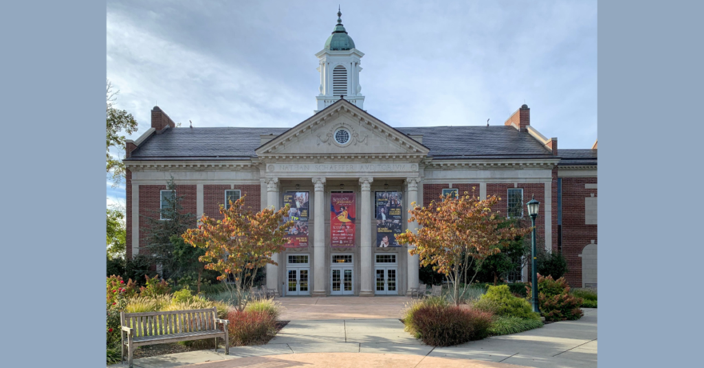 Schaeffer Auditorium, built by the General State Authority with funds from the Public Works Administration. Construction began in 1938, and it was completed by late May of 1941
