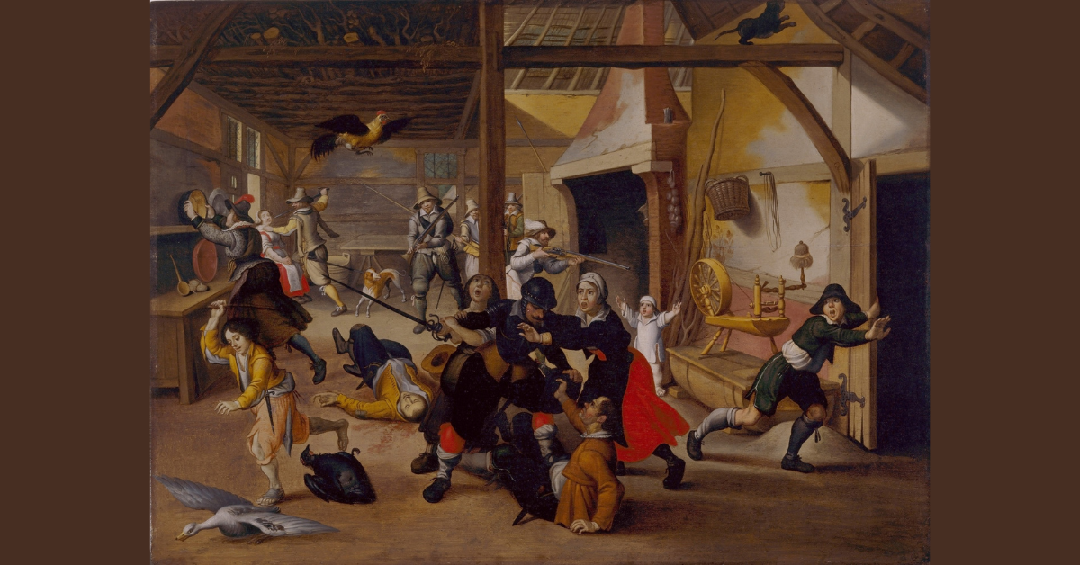 Soldiers plundering a farm, c 1620