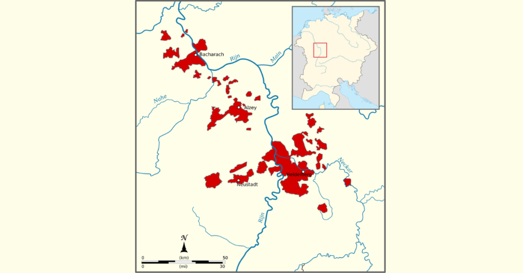 Territory of the Palatinate (1329) along the Rhine