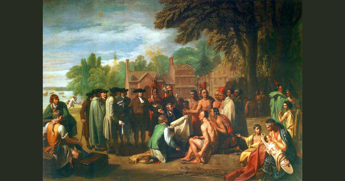 The Treaty of Penn with the Indians. William Penn's 1682 treaty with the Lenape depicted in Penn's Treaty with the Indians, a 1771 portrait by Benjamin West