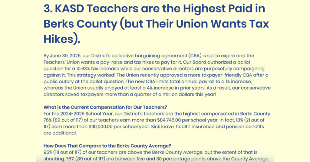 KASD teachers are highest-paid in Berks County, screenshot from KASD PAC 
