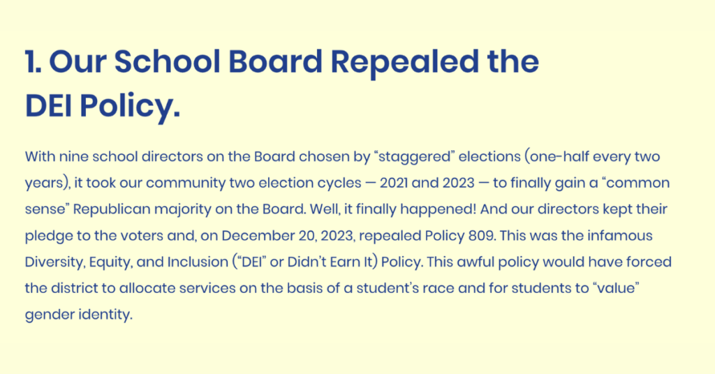 Kutztown School Board Repealed DEI Policy, screenshot from KASD PAC 