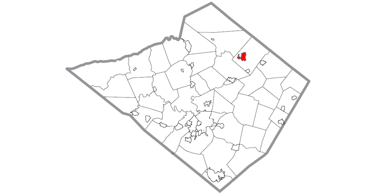 Map of Berks County highlighting Kutztown