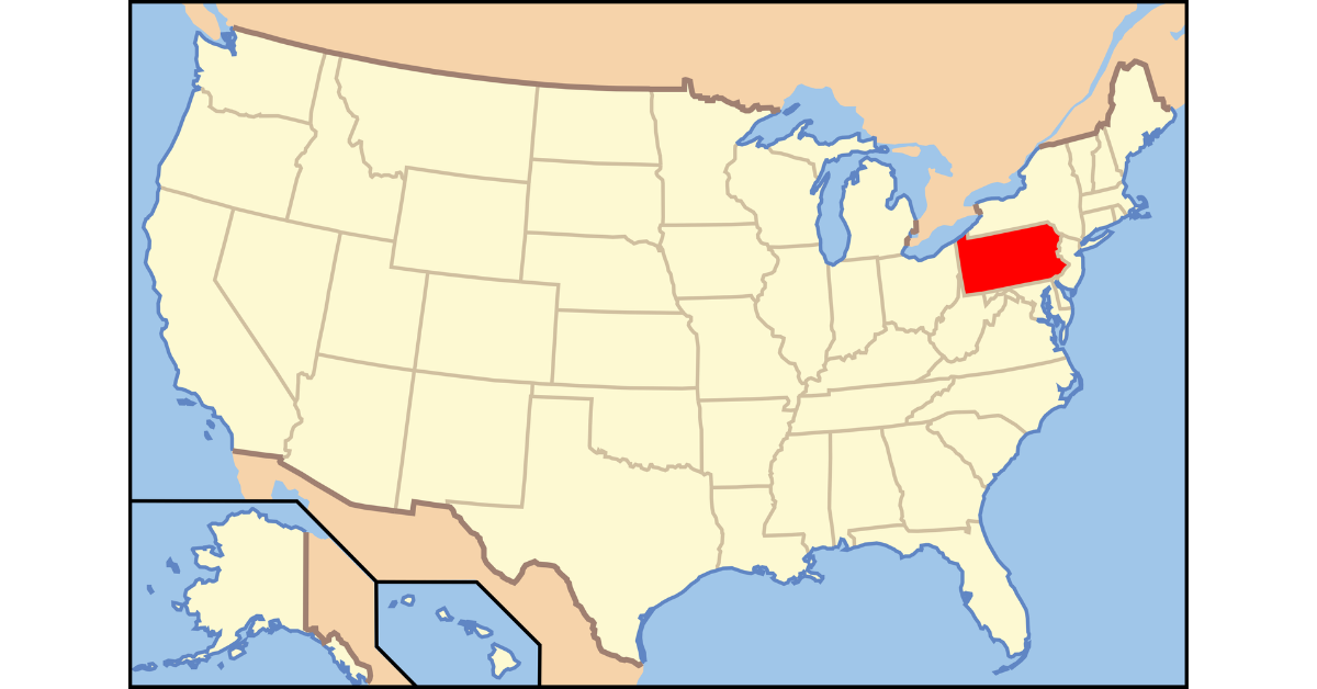 Map of United State highlighting Pennsylvania