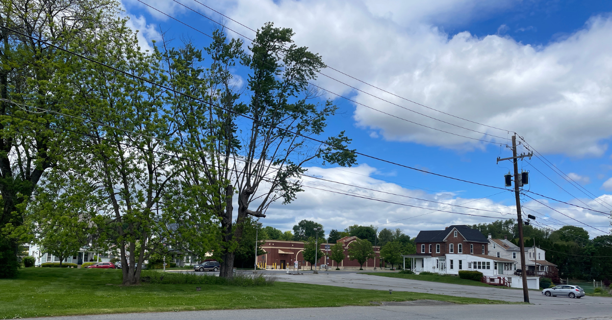 Vacant lot, 504–512 E Main Street, Kutztown, PA, view from the Grange and Park parking lot